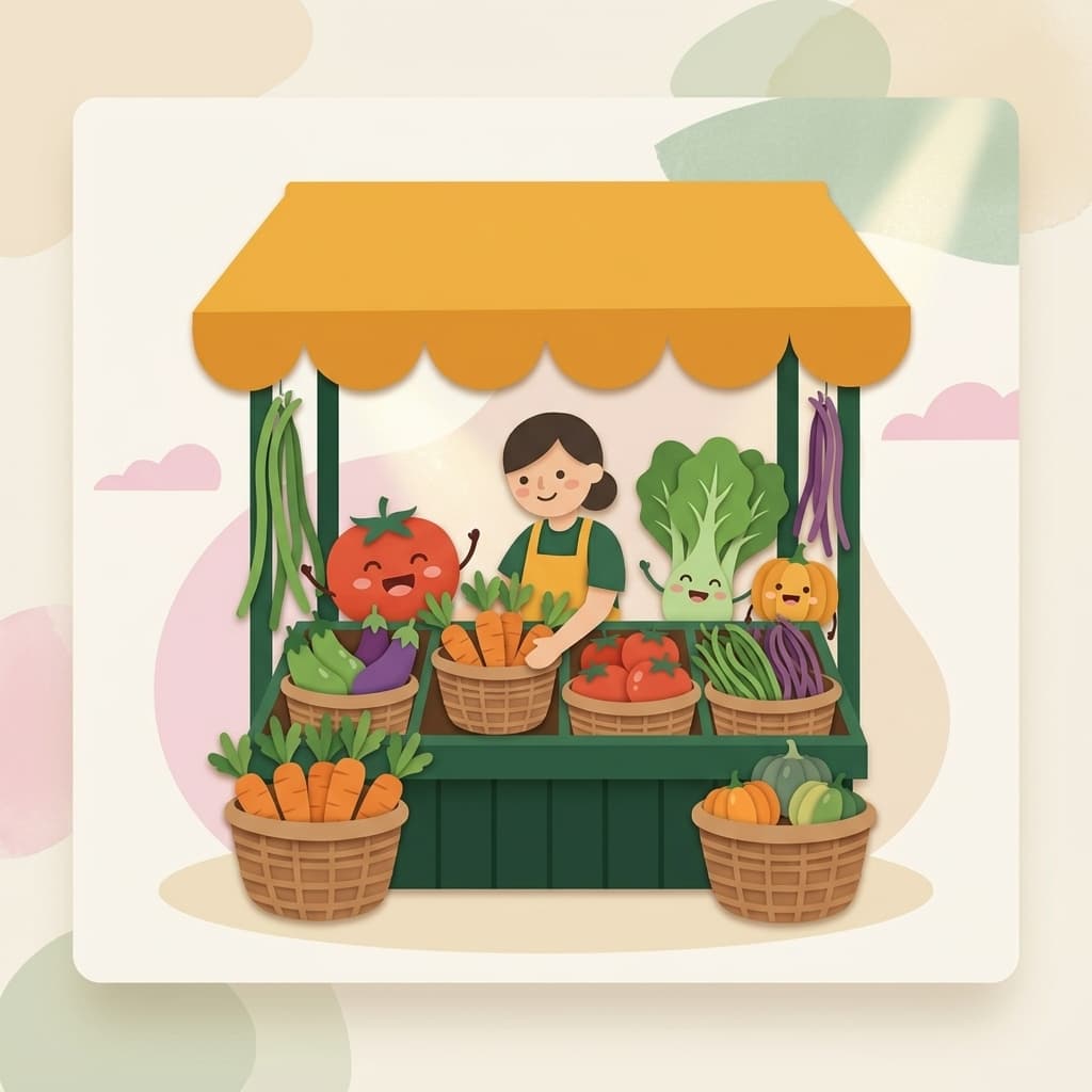 Seller arranging vegetables at a market stall